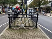 Eilidh Cairns's ghost bike on Notting Hill Gate, a stretch of road where she was killed while cycling in 2009. Credit: Justin Abbott.