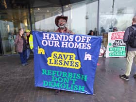 Dr Johnnel Olabhie at the Lesnes Estate protest outside City Hall. Credit: Ben Lynch.