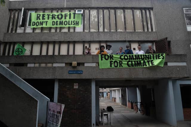 Lesnes Estate campaigners at the protest earlier this year. Credit: Liam Scully.