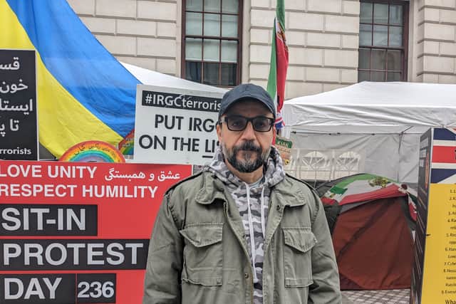 British-Iranian activist Vahid Beheshti said his protest camp outside the Foreign Office was attacked on Saturday