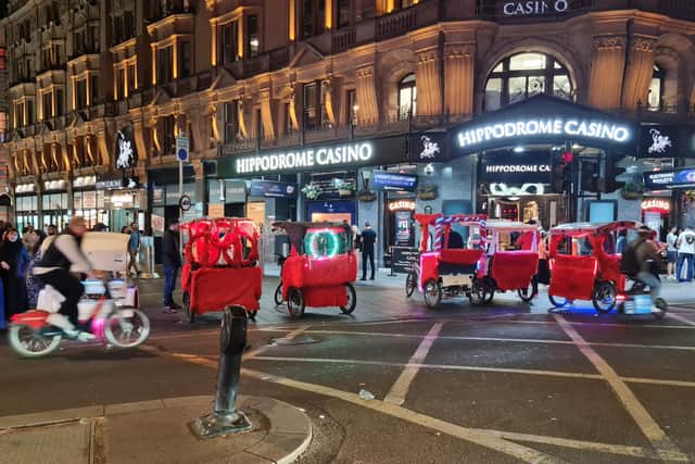 Pedicabs are often used by visitors to travel around central London into the evening. Credit: Westminster City Council.