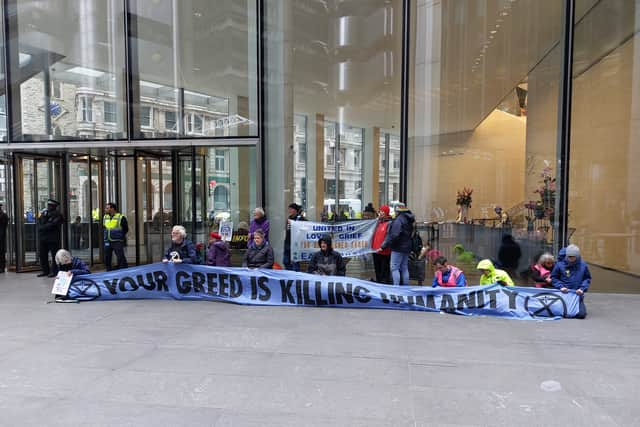 The Christian Climate Action Group was involved in the protests a 10 Lloyd's of London offices. Credit: Ben Lynch.