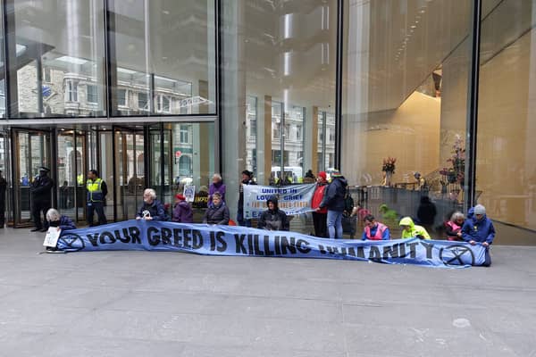 The Christian Climate Action Group was involved in the protests a 10 Lloyd's of London offices. Credit: Ben Lynch.