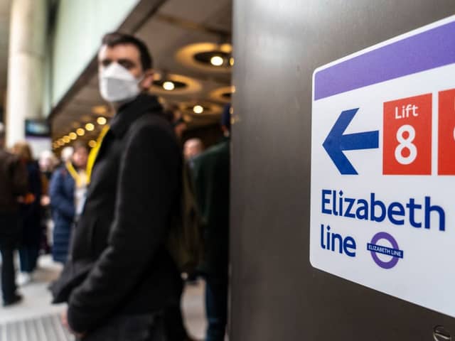 An Elizabeth line platform. (Photo by NIKLAS HALLE'N/AFP via Getty Images)