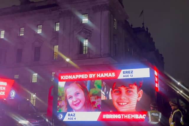 The billboards were being driven through central London. Credit: Campaign Against Antisemitism.