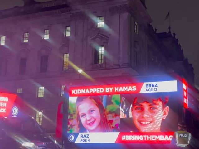The billboards were being driven through central London. Credit: Campaign Against Antisemitism.