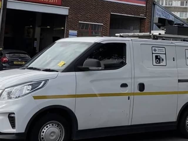 The TfL mobile ULEZ camera van slapped with a ticket in Norbiton. (Photo by James Giles)