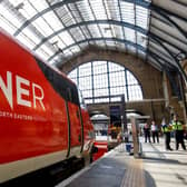 A London North Eastern Railway (LNER) train at King’s Cross. (Photo by Tolga Akmen / various sources / AFP via Getty Images)