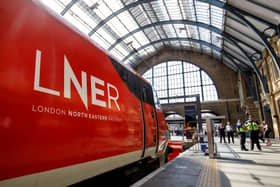 A London North Eastern Railway (LNER) train at King’s Cross. (Photo by Tolga Akmen / various sources / AFP via Getty Images)