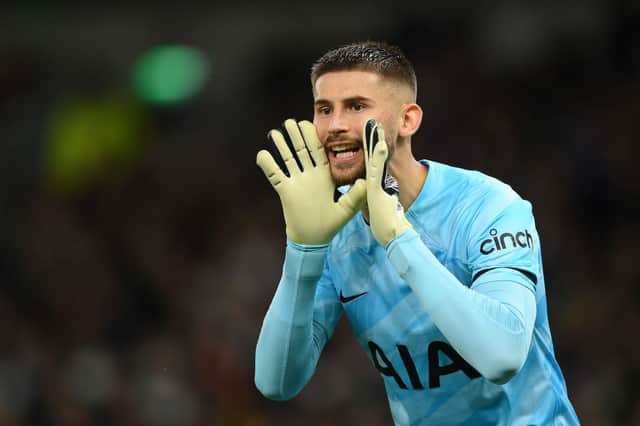 Guglielmo Vicario in goal for Tottenham Hotspur against Fulham FC. (Photo by Justin Setterfield/Getty Images)