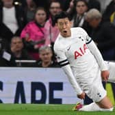 Tottenham Hotspur's South Korean striker #07 Son Heung-Min celebrates after scoring the opening goal (Photo by GLYN KIRK/AFP via Getty Images)