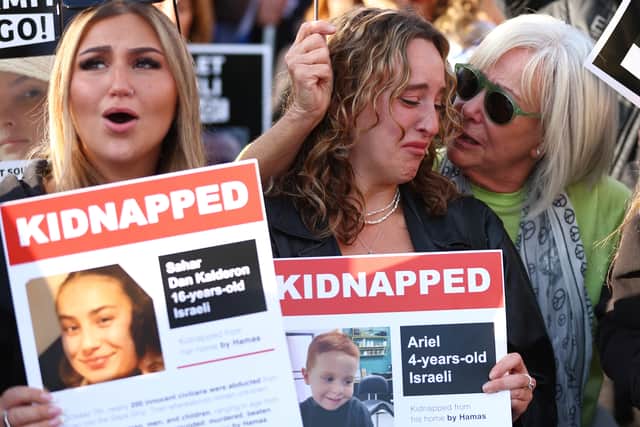 The hostages, which include Israelis as well as foreign nationals, are being held captive in the Gaza Strip. Only two have been released so far. Credit: Peter Nicholls/Getty Images.
