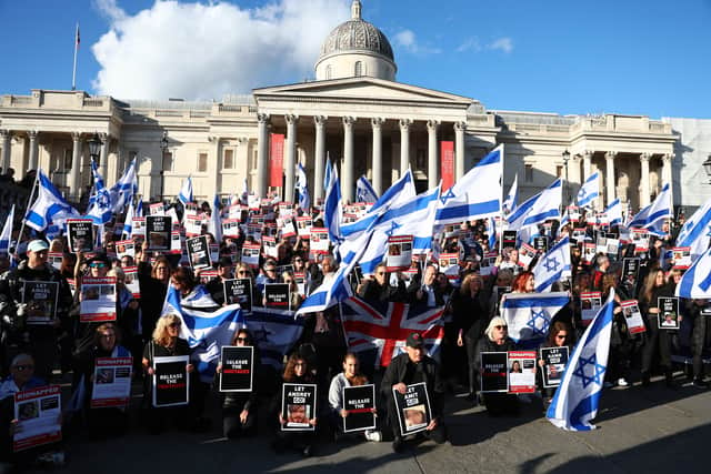 Hundreds gathered outside Trafalgar Square to join the rally. Credit: Peter Nicholls/Getty Images.