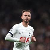 James Maddison of Tottenham Hotspur during the Premier League match between Tottenham Hotspur and Fulham . (Photo by Alex Pantling/Getty Images)