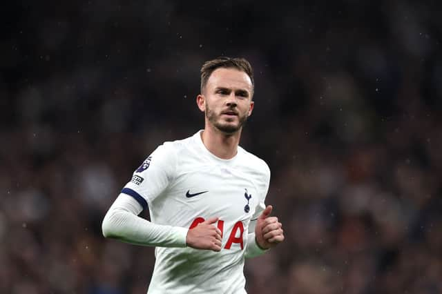 James Maddison of Tottenham Hotspur during the Premier League match between Tottenham Hotspur and Fulham . (Photo by Alex Pantling/Getty Images)