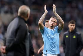 Kalvin Phillips of Manchester City applauds the fans following the team's defeat during the Carabao Cup  (Photo by George Wood/Getty Images)