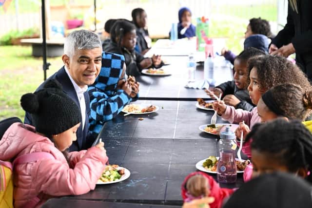 The mayor of London, Sadiq Khan during a visit to CEF Lyncx, a Brixton organisation that provides activities and free holiday meals to children and their families