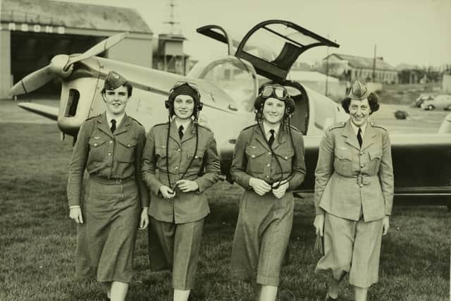 Four cadets of the Women's Junior Air Corps (WJAC) at Croydon Airport. Credit: Photo by Reg Speller/Fox Photos/Hulton Archive/Getty Images.