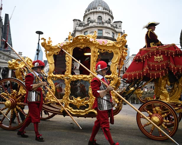 The Lord Mayor's State Coach passes through the City during the annual Lord Mayor's Show. Credit: Daniel Leal/AFP via Getty Images.