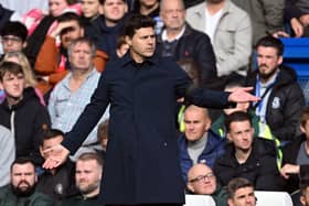 Chelsea's Argentinian head coach Mauricio Pochettino reacts during the English Premier League football match (Photo by JUSTIN TALLIS/AFP via Getty Images)