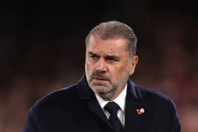 Ange Postecoglou, Manager of Tottenham Hotspur during the Premier League match between Crystal Palace and Tottenham Hotspur . (Photo by Alex Pantling/Getty Images)