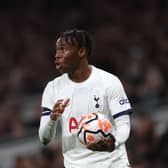  Destiny Udogie of Tottenham Hotspur during the Premier League match between Tottenham Hotspur and Fulham (Photo by Alex Pantling/Getty Images)