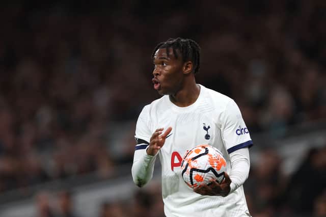Destiny Udogie of Tottenham Hotspur during the Premier League match between Tottenham Hotspur and Fulham (Photo by Alex Pantling/Getty Images)