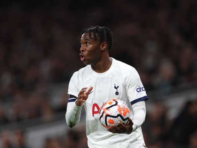  Destiny Udogie of Tottenham Hotspur during the Premier League match between Tottenham Hotspur and Fulham (Photo by Alex Pantling/Getty Images)