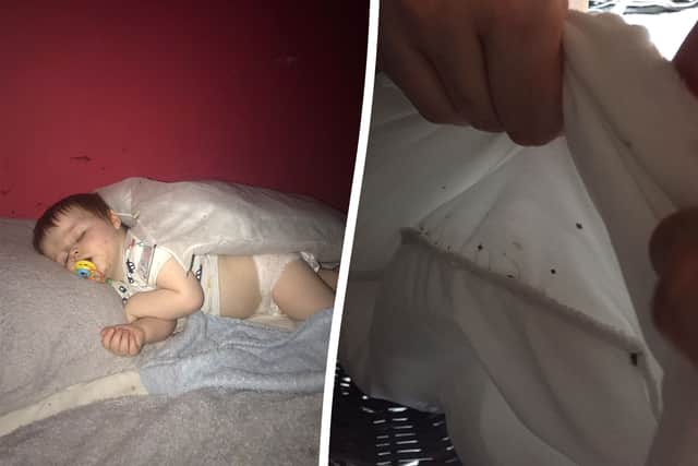 A family - Mark, Chelsea, Ewan and Riley - lived with a bed bug infestation in a one-bed council flat in Fulham. (Photo by SWNS)