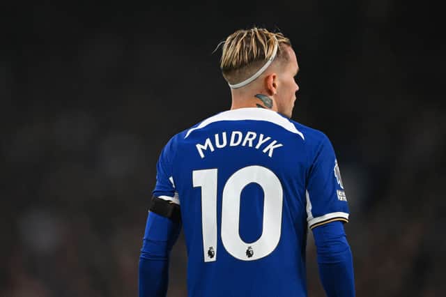 Mykhaylo Mudryk of Cheslea looks on during the Premier League match between Chelsea FC and Arsenal (Photo by Michael Regan/Getty Images)