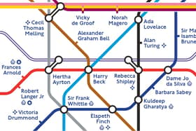 The reimagined Tube map has been launched to honour some of the world's most famous engineers. Credit: TfL.
