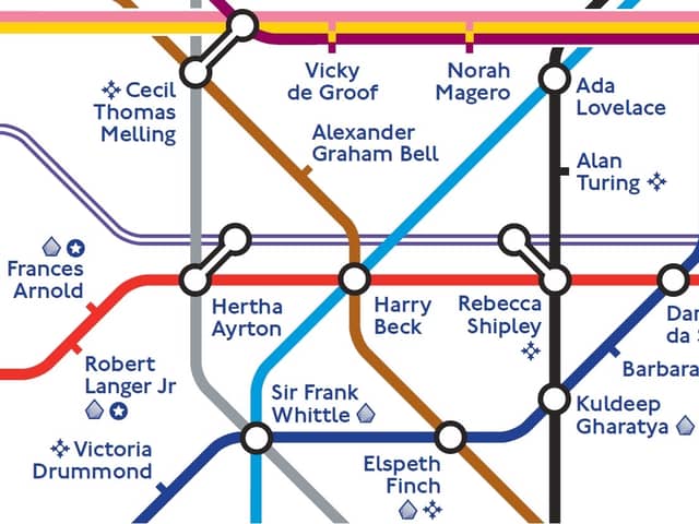 The reimagined Tube map has been launched to honour some of the world's most famous engineers. Credit: TfL.