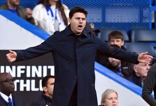 Chelsea’s Argentinian head coach Mauricio Pochettino reacts during the English Premier League football match  (Photo by JUSTIN TALLIS/AFP via Getty Images)