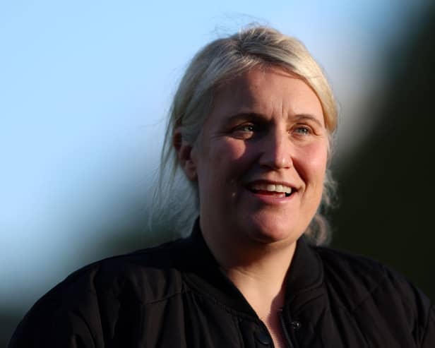  Emma Hayes, Manager of Chelsea, reacts prior to the Barclays Women’s Super League match (Photo by Tom Dulat/Getty Images)