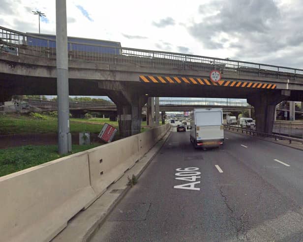 The Brent Cross Flyover enables motorists to cross the A406 North Circular. Credit: Google.