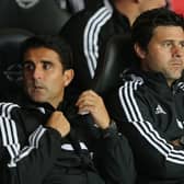   Manager Mauricio Pochettino (R) of Southampton and assistant manager Jesus Perez look on  (Photo by Ian Walton/Getty Images)