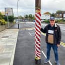 Tim Webb, 66, spotted the problematic pole in the middle of a TfL funded cycle lane. (Photo by Joe Coughlan)