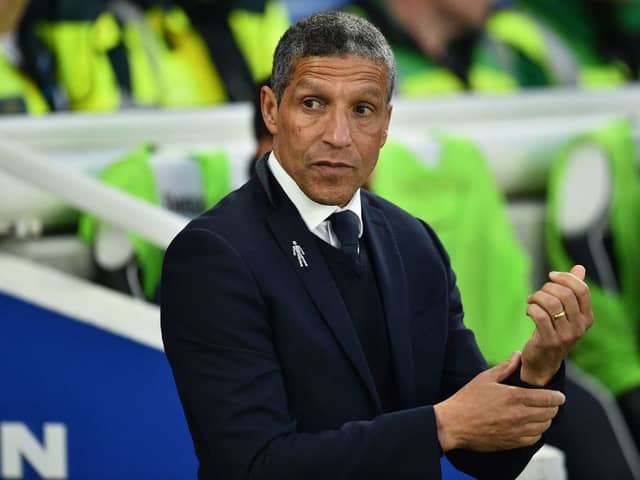 Chris Hughton reacts ahead of the English Premier League football match between Brighton and Hove Albion and Tottenham Hotspur  (Photo by GLYN KIRK/AFP via Getty Images)