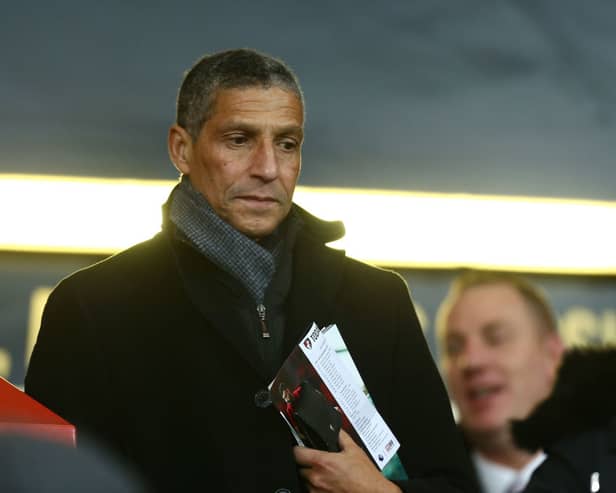  Football manager Chris Hughton is seen at the Premier League match between AFC Bournemouth   (Photo by Jordan Mansfield/Getty Images)