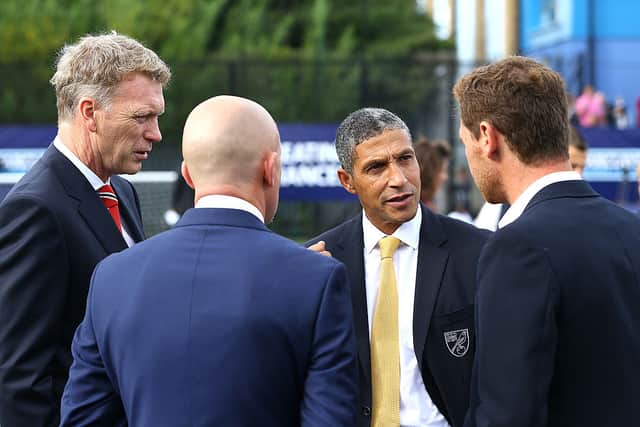 (L-R) Manchester United Manager David Moyes, Crystal Palace Manager Ian Holloway, Norwich City Manager Chris Hughton . (Photo by Jan Kruger/Getty Images)