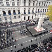 Veterans, members of the military and the Royal family led by King Charles III line Whitehall during the Remembrance Sunday ceremony at the Cenotaph in 2022 in London. (Photo by Stefan Rousseau - WPA Pool/Getty Images)