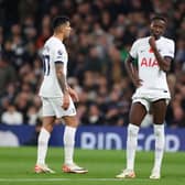 Cristian Romero of Tottenham Hotspur reacts after being red carded by Enzo Fernandez  (Photo by Ryan Pierse/Getty Images)