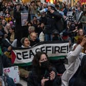 A sit-in at Charing Cross station during a pro-Palestinian demonstration on November 4. (Photo by Carl Court/Getty Images)
