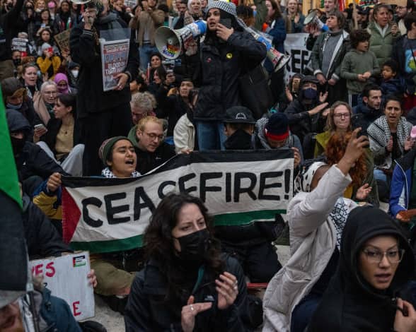 A sit-in at Charing Cross station during a pro-Palestinian demonstration on November 4. (Photo by Carl Court/Getty Images)