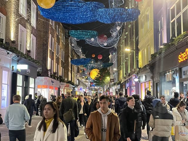 The Carnaby Street Christmas lights. (Photo by Amber Chow)