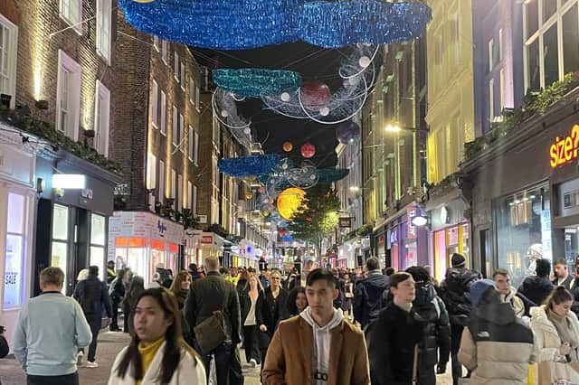 The Carnaby Street Christmas lights. (Photo by Amber Chow)