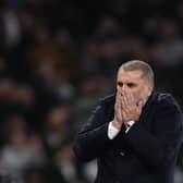  Ange Postecoglou, Manager of Tottenham Hotspur, reacts during the Premier League match between Tottenham Hotspur and Chelsea 