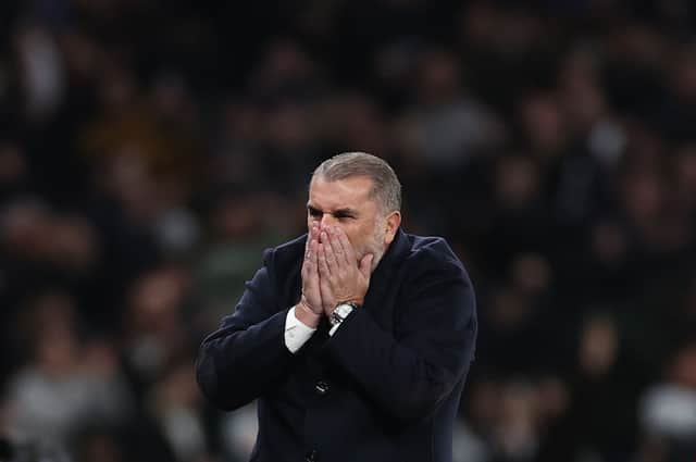  Ange Postecoglou, Manager of Tottenham Hotspur, reacts during the Premier League match between Tottenham Hotspur and Chelsea 