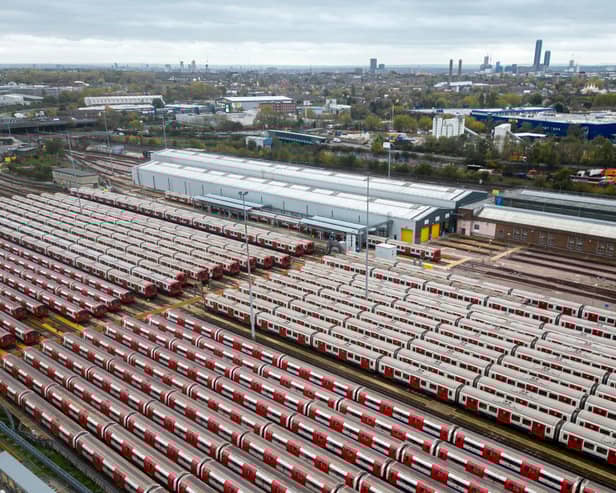 Tube trains stacked at London Underground's Neaden depot. (Photo by Dan Kitwood/Getty Images)