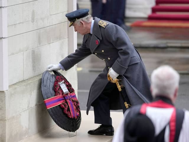 King Charles lays a wreath at the Cenotaph for Remembrance Sunday